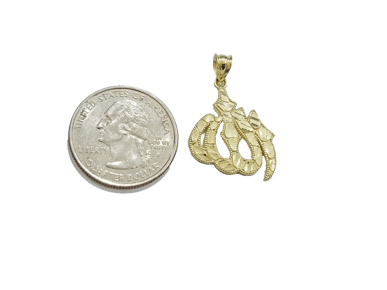 Real 10k Yellow Gold Allah Charm 1 Inch Pendant For Necklace & Chain SALE 10kt - Image 4