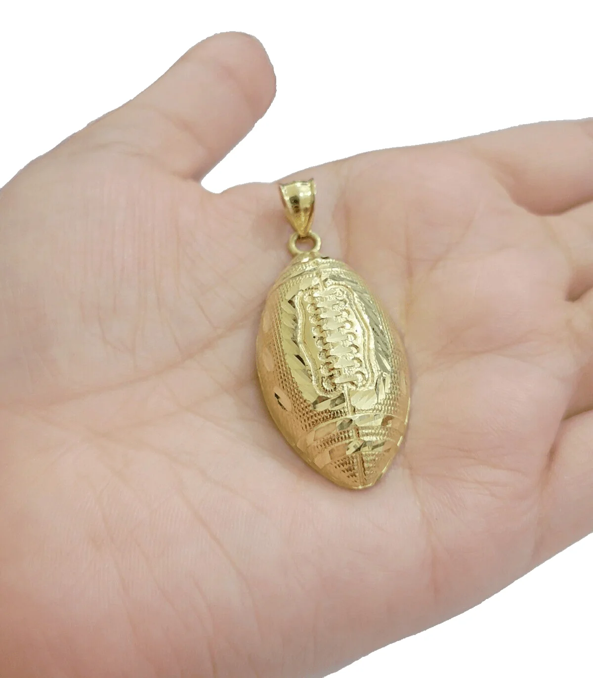 Real 10k Yellow Gold American Football Charm 2" Inch Pendant 10kt For Chain