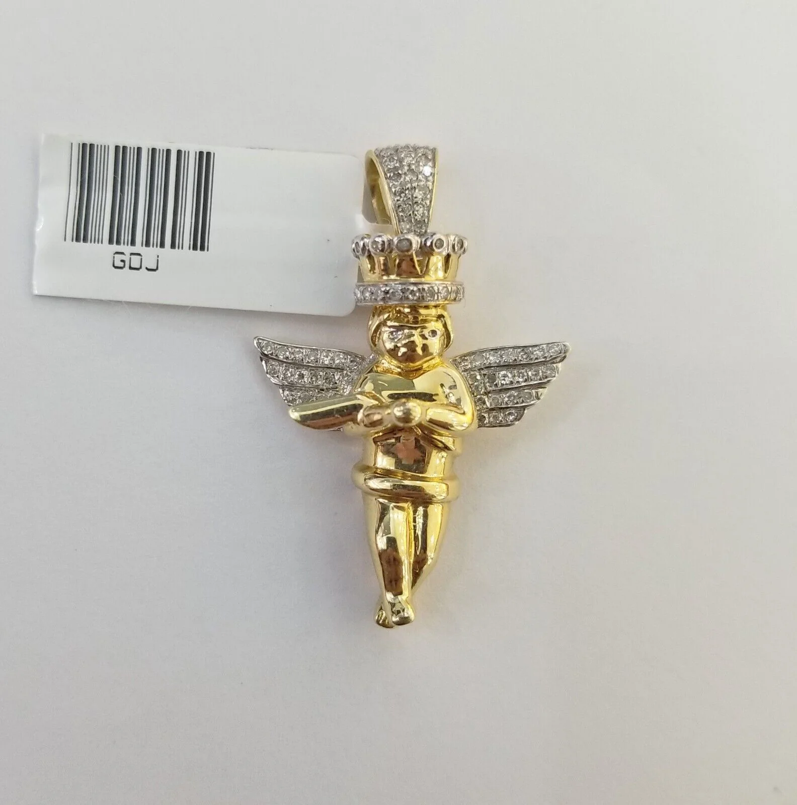 Real 10k Yellow Gold Angel Praying Hand Real Diamond Pendant Mini Angel Charm