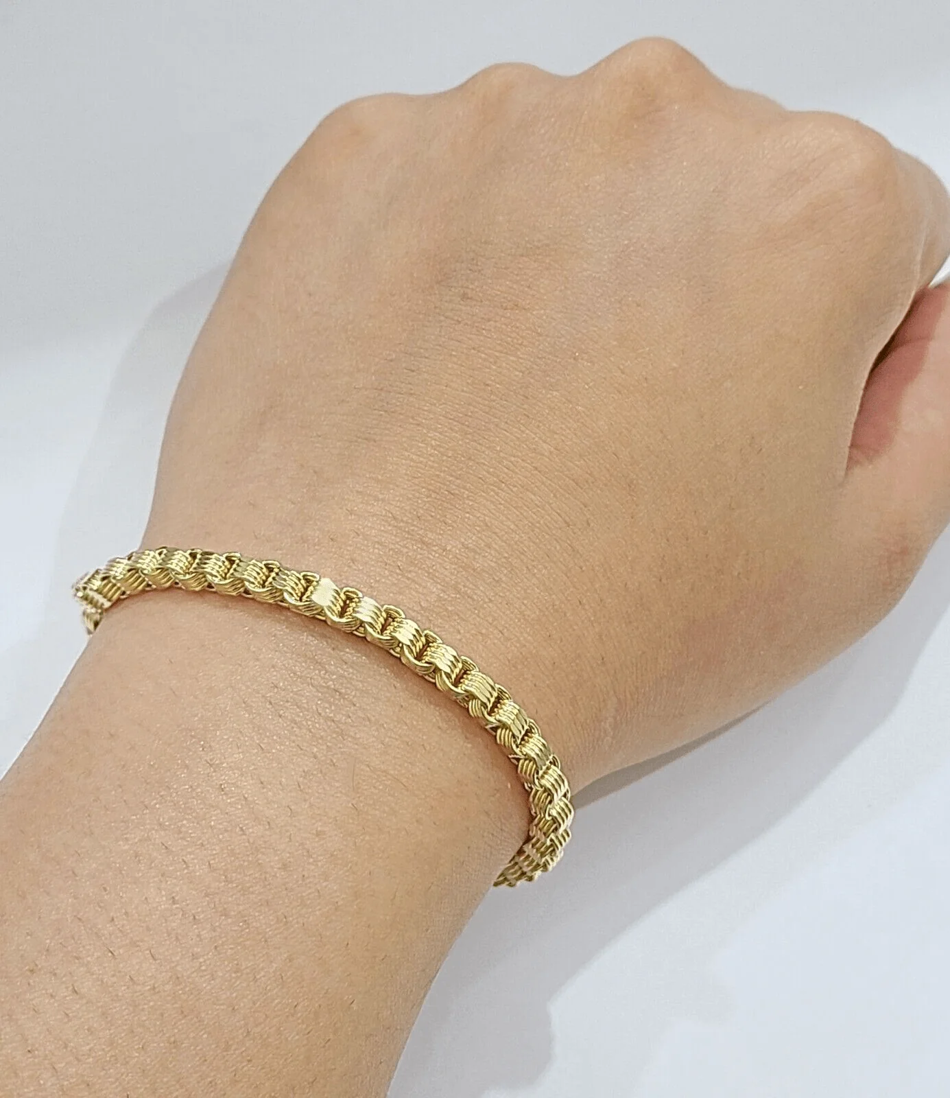 Real 10k Yellow Gold Box Byzantine Bracelet 4mm Unisex 9.5" inch 10kt Men Women