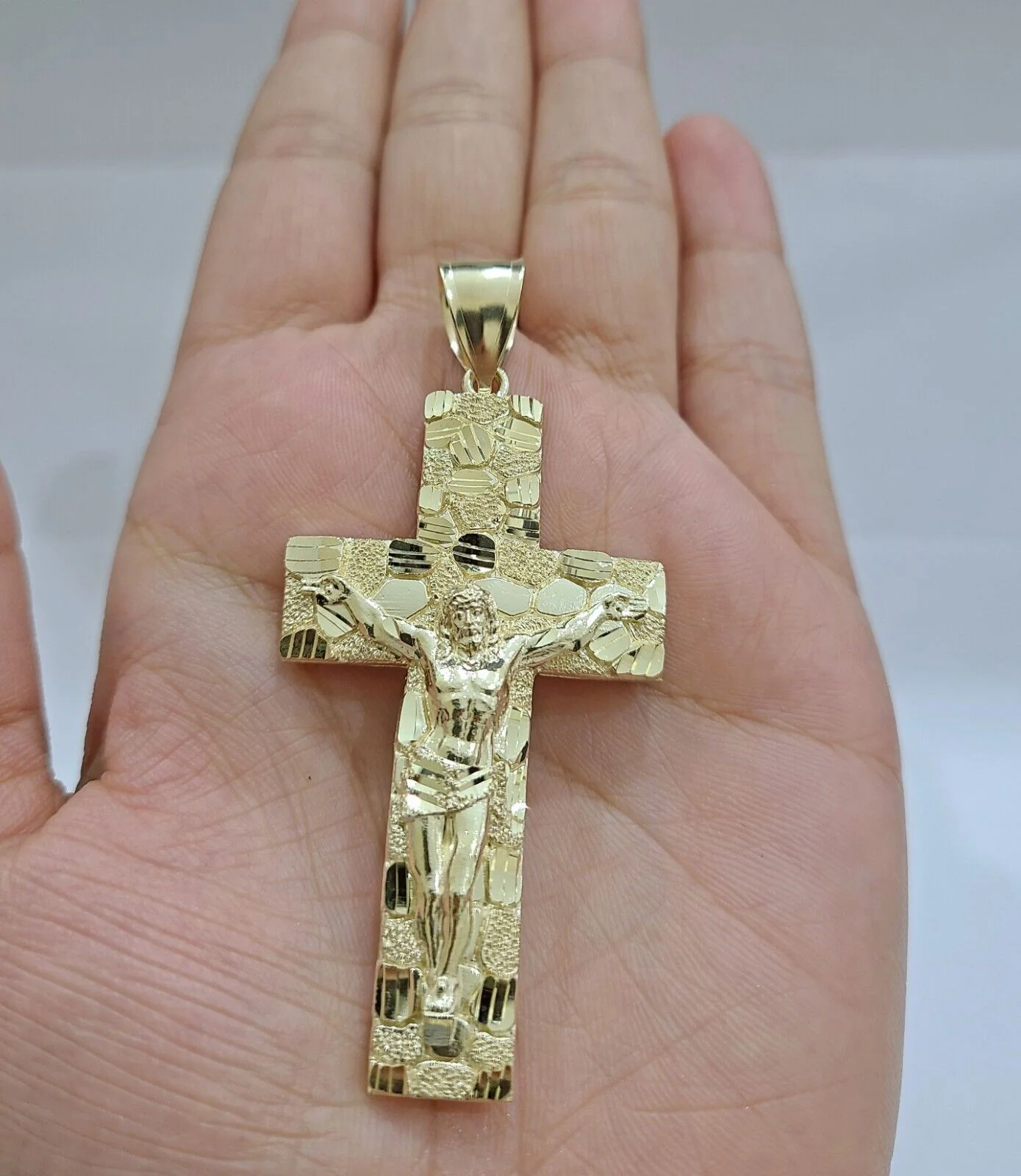 Real 10k Yellow Gold Box Byzantine Chain 24'' Necklace JesusCross Charm pendant - Image 5