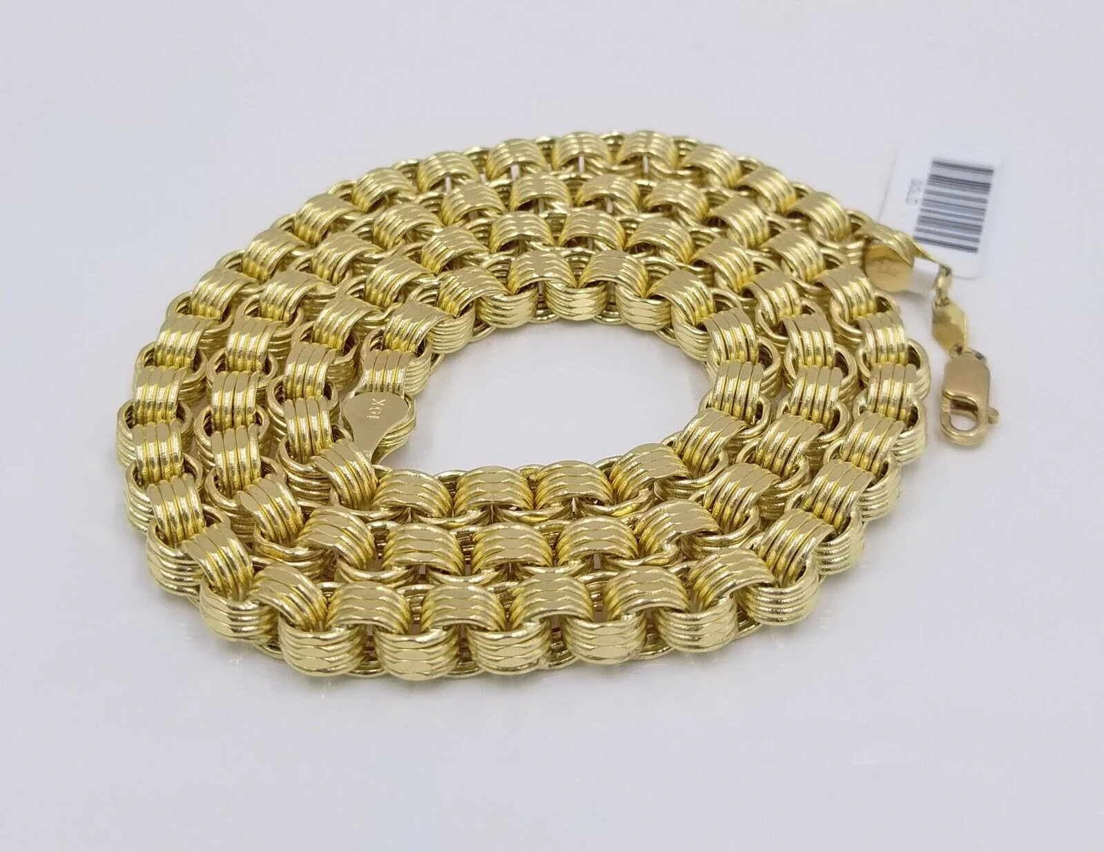 Real 10k Yellow Gold Box Byzantine Necklace 6.5mm 24" inch For Men 10kt Chain - Image 3