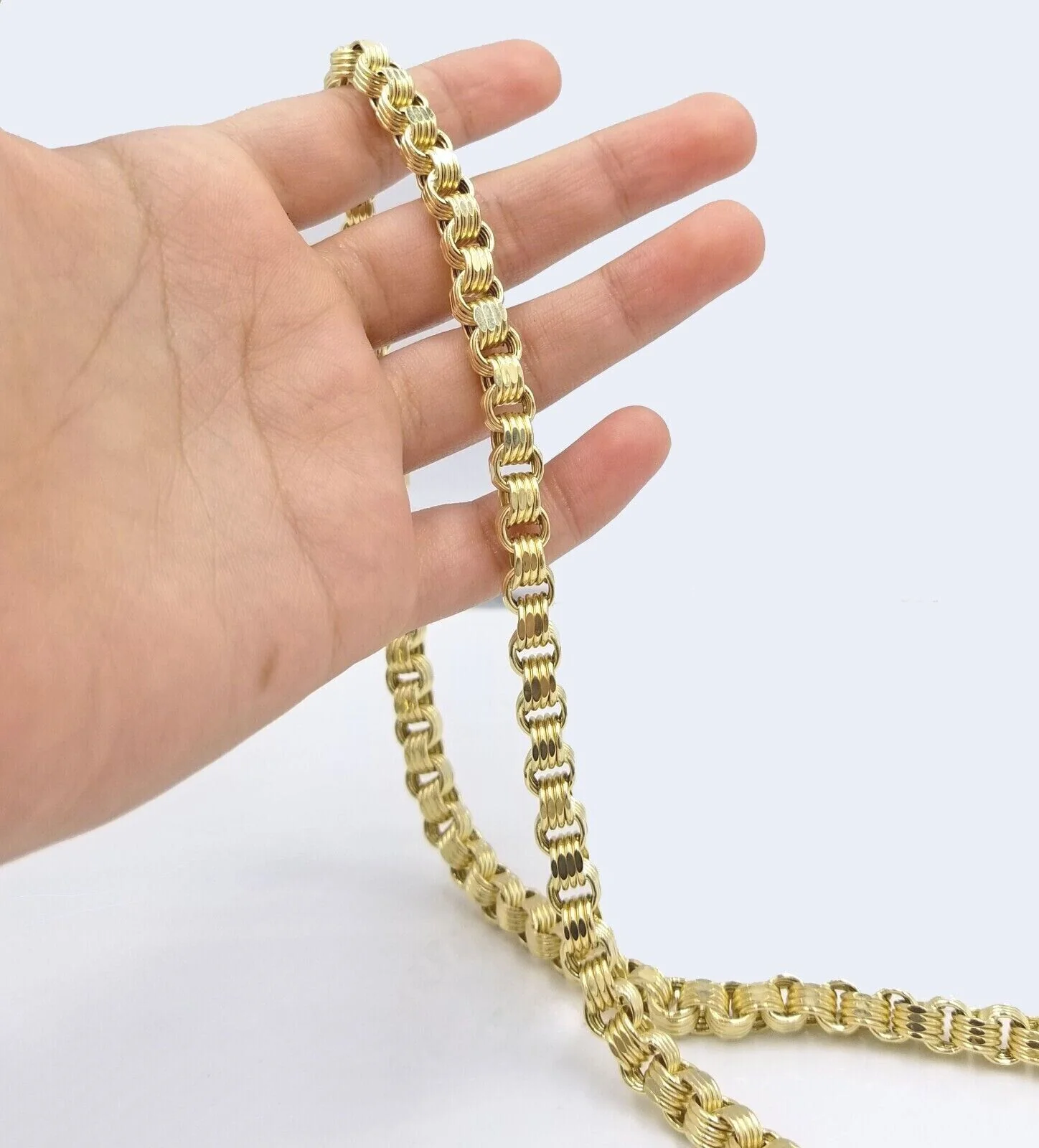 Real 10k Yellow Gold Box Byzantine Necklace 6.5mm 28" inch For Men 10kt Chain - Image 4