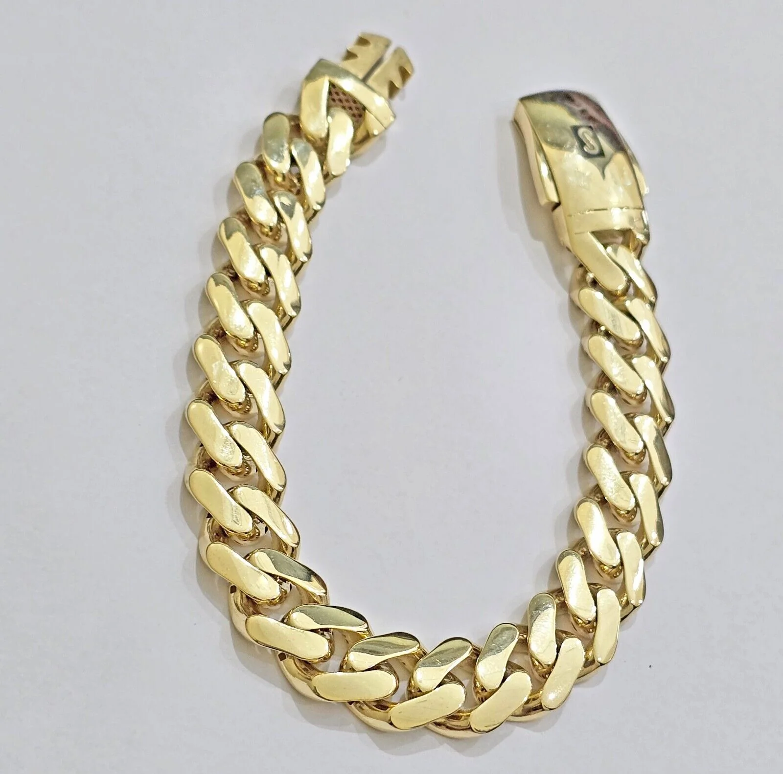 Real 10k Yellow Gold Bracelet 13mm 7.5 Inch Royal Monaco Cuban Link Men Box Lock - Image 3