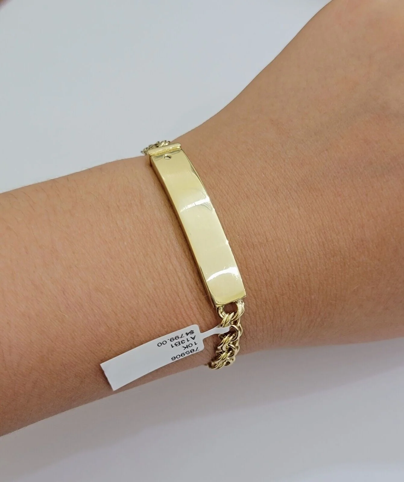 Real 10k Yellow Gold Bracelet Chino ID Name Plate 6.25" SOLID LINK KIDS / Women - Image 4