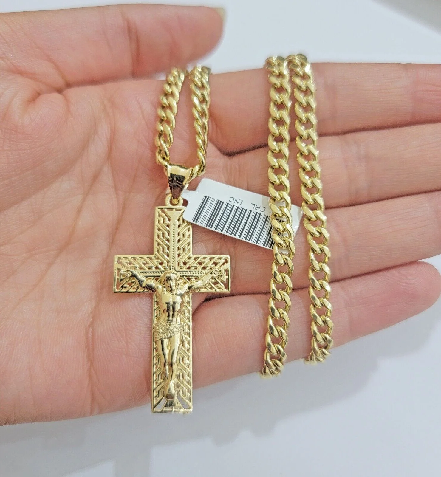 REAL 10k Yellow Gold Chain Cross Pendant Set Miami Cuban link Necklace 5mm 18-28 - Image 5