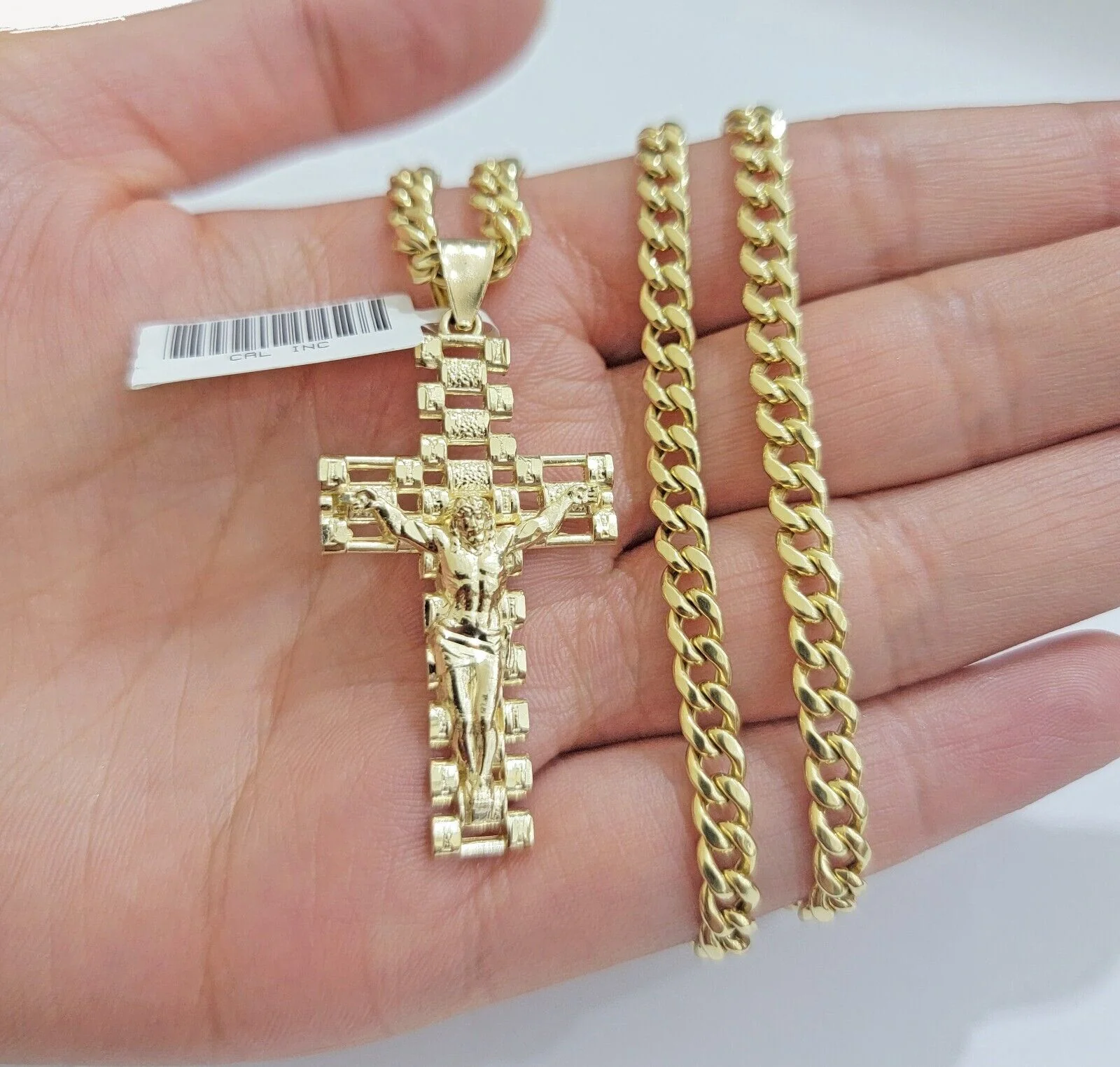 REAL 10k Yellow Gold Chain Cross Pendant Set Miami Cuban link Necklace 5mm 18-28 - Image 3