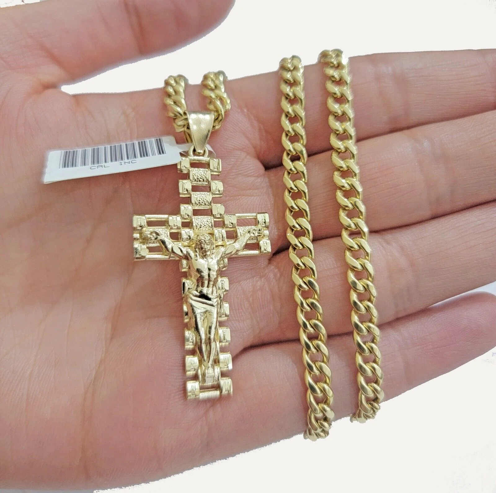 REAL 10k Yellow Gold Chain Cross Pendant Set Miami Cuban link Necklace 5mm 18-28 - Image 8