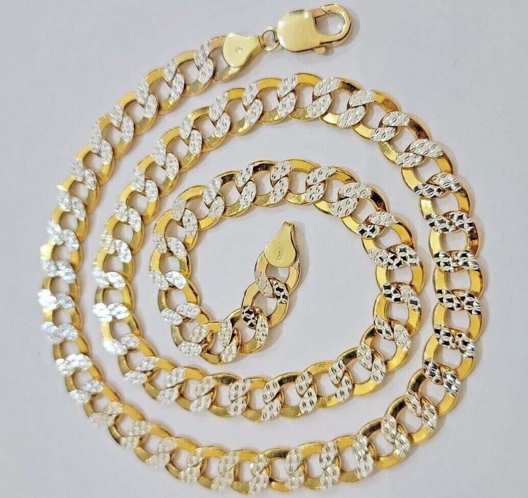Real 10k Yellow Gold Chain Curb Link Necklace 10mm 18-30 Inch Diamond Cuts - Image 5
