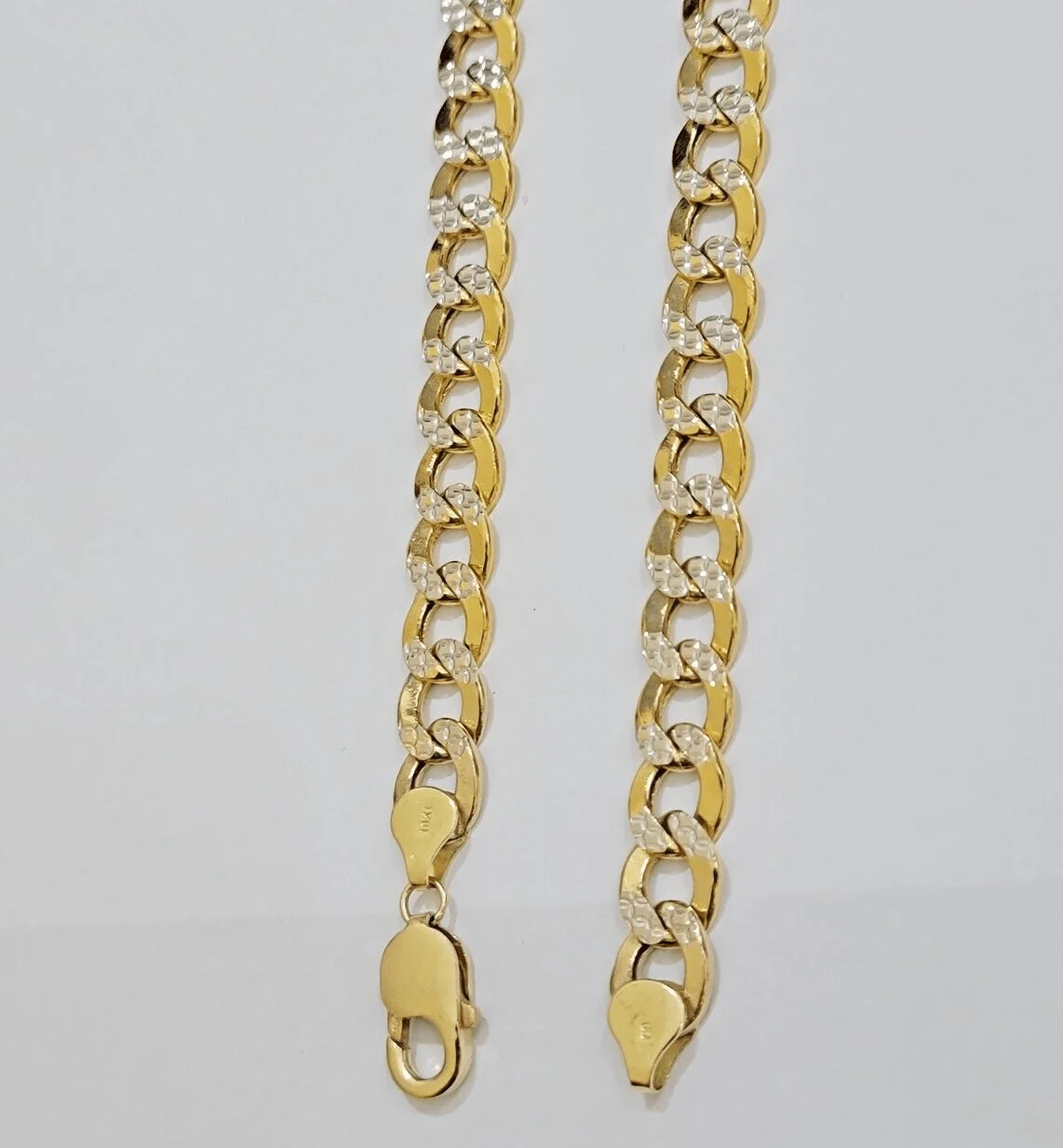 Real 10k Yellow Gold Chain Curb Link Necklace 8mm 20 Inch Diamond Cut Two-tone - Image 4