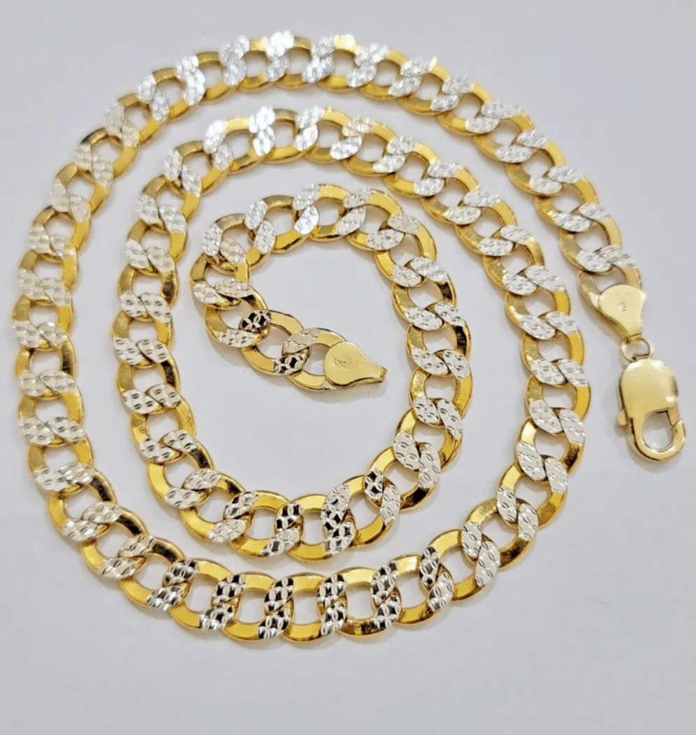 Real 10k Yellow Gold Chain Curb Link Necklace 10mm 22 Inch Diamond Cut Two-tone - Image 2