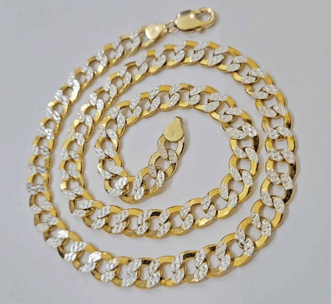 Real 10k Yellow Gold Chain Curb Link Necklace 10mm 24 Inch Diamond Cut Two-tone - Image 2