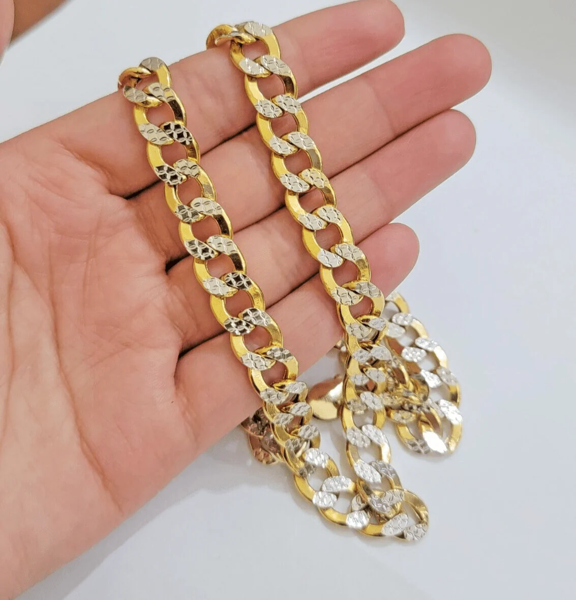 Real 10k Yellow Gold Chain Curb Link Necklace 10mm 28 Inch Diamond Cut Two-tone - Image 2