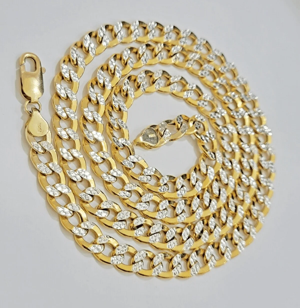Real 10k Yellow Gold Chain Curb Link Necklace 8mm 18 Inch Diamond Cut Two-tone - Image 4