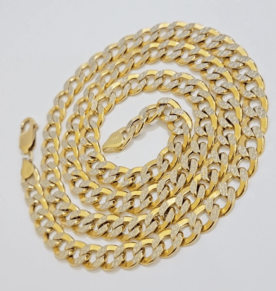 Real 10k Yellow Gold Chain Curb Link Necklace 8mm 20 Inch Diamond Cut Two-tone - Image 6