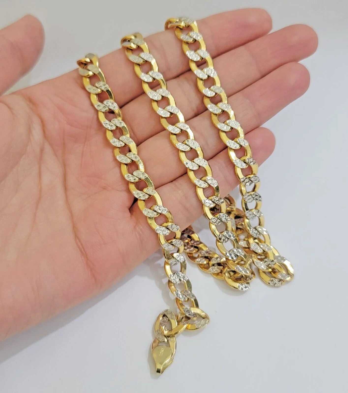 Real 10k Yellow Gold Chain Curb Link Necklace 8mm 22 Inch Diamond Cut Two-tone - Image 4