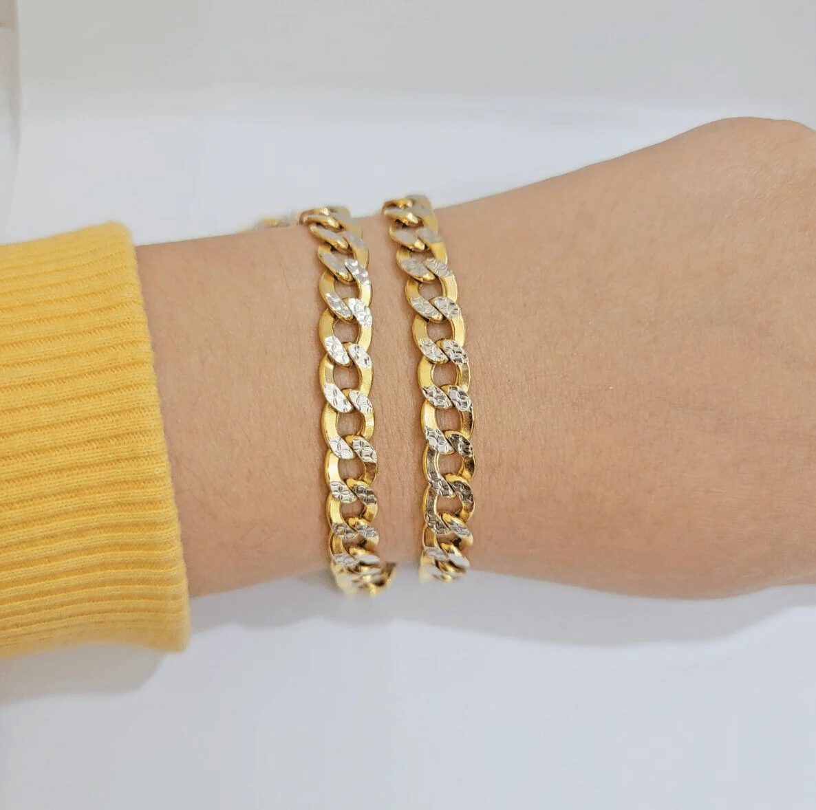 Real 10k Yellow Gold Chain Curb Link Necklace 8mm 24 Inch Diamond Cut Two-tone - Image 4