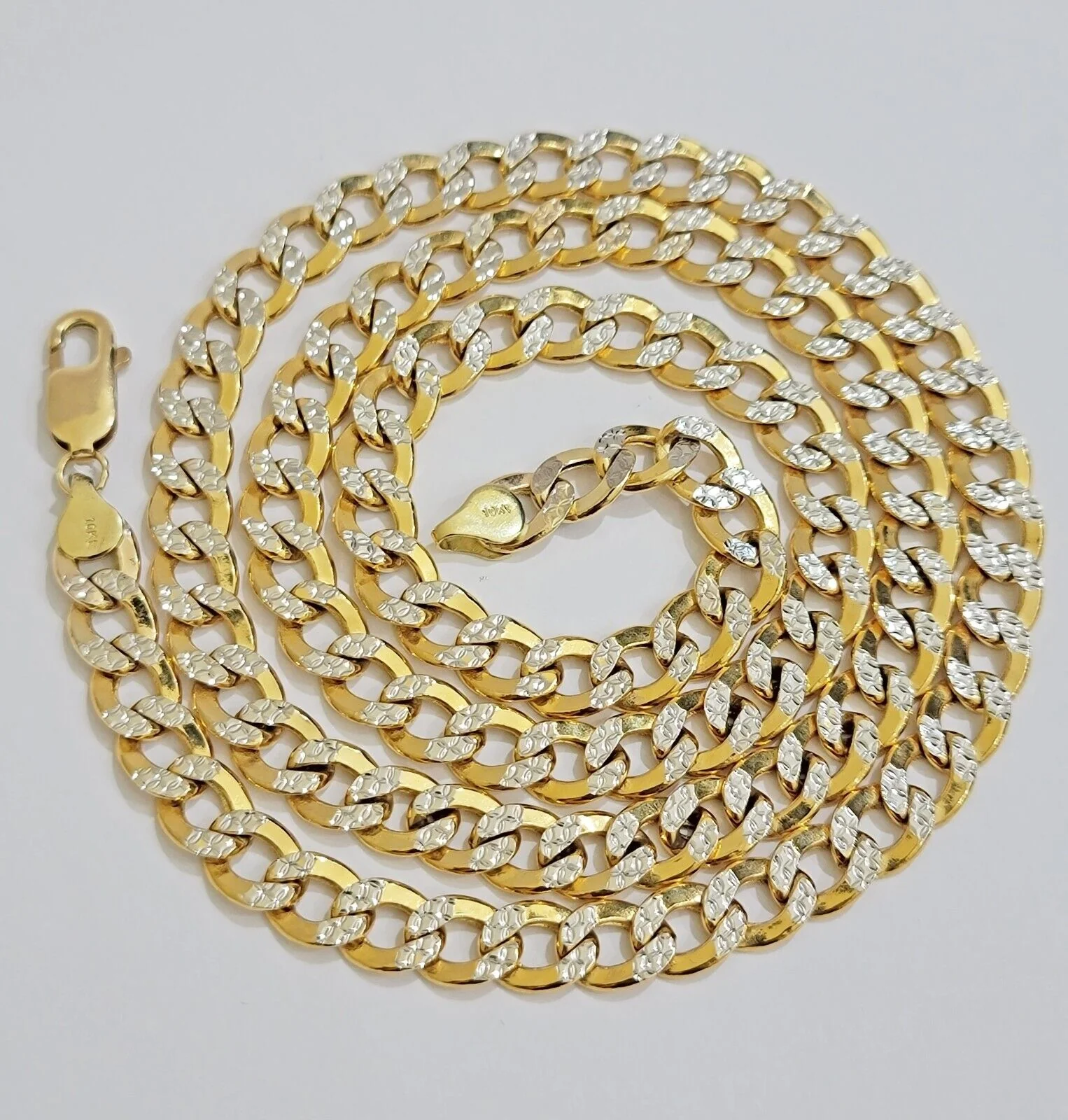 Real 10k Yellow Gold Chain Curb Link Necklace 8mm 24 Inch Diamond Cut Two-tone - Image 5
