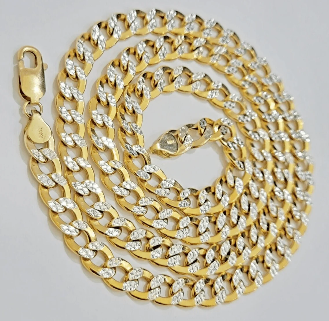 Real 10k Yellow Gold Chain Curb Link Necklace 8mm 24 Inch Diamond Cut Two-tone - Image 7