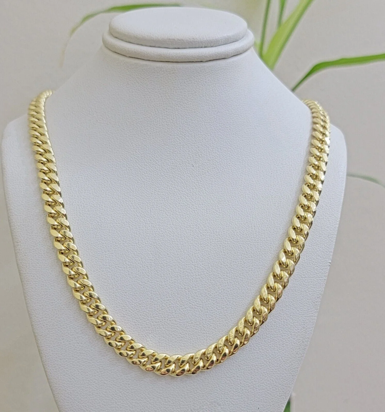 Real 10k Yellow Gold Chain Necklace 7mm Miami Cuban Link 20 inch Men Women 10KT - Image 3