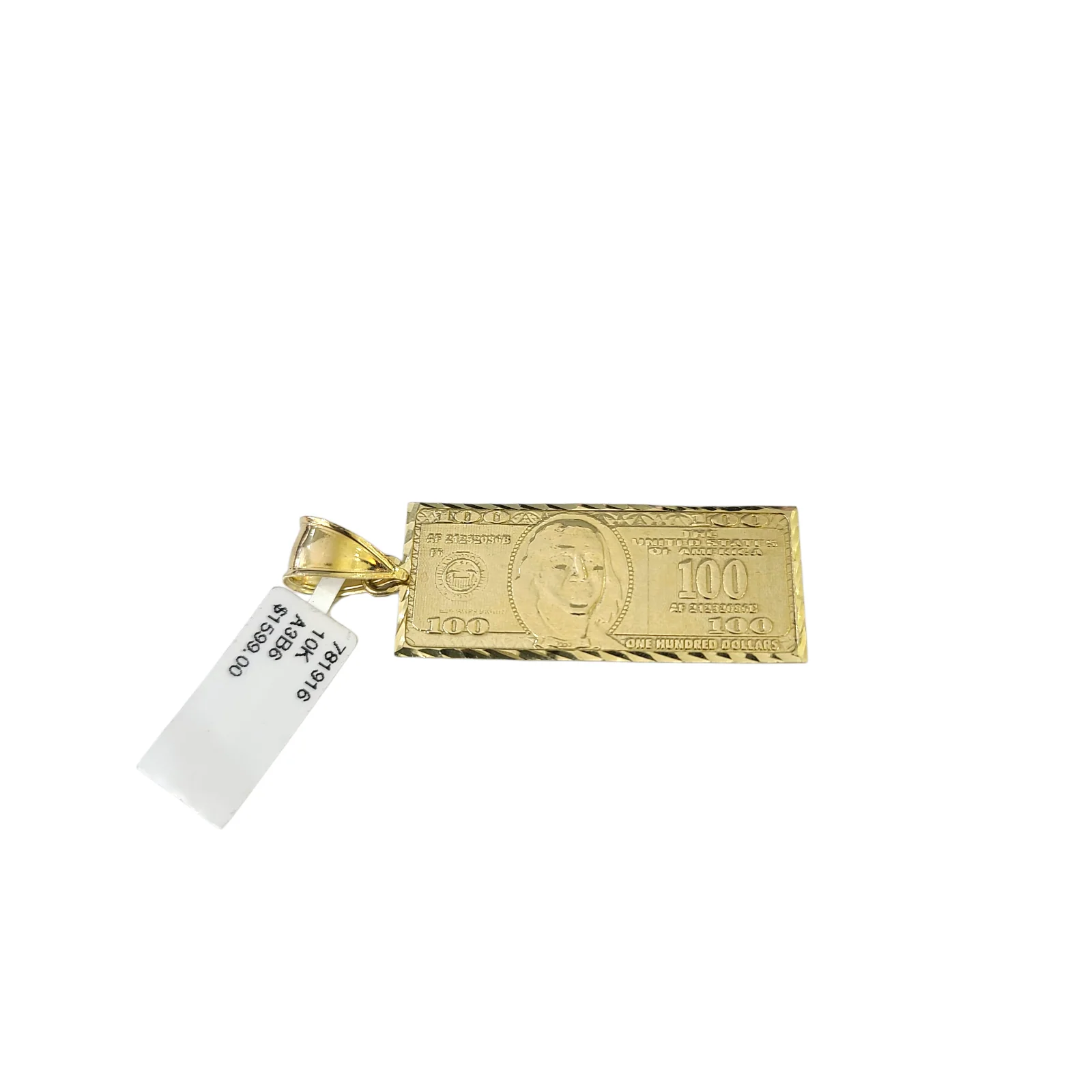 Real 10k Yellow Gold Charm Pendant 100 Dollar Money Diamond Cuts 10KT