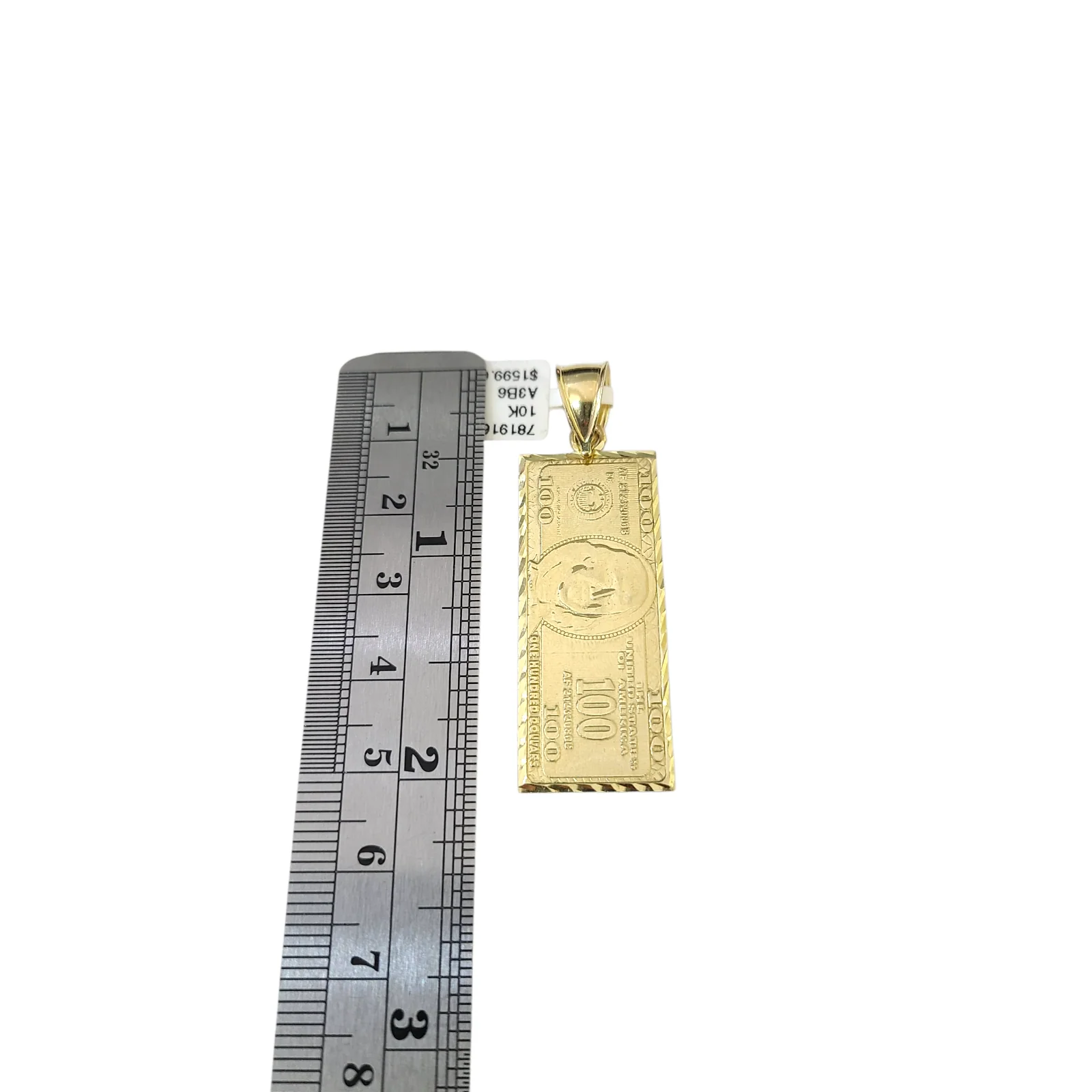 Real 10k Yellow Gold Charm Pendant 100 Dollar Money Diamond Cuts 10KT - Image 4