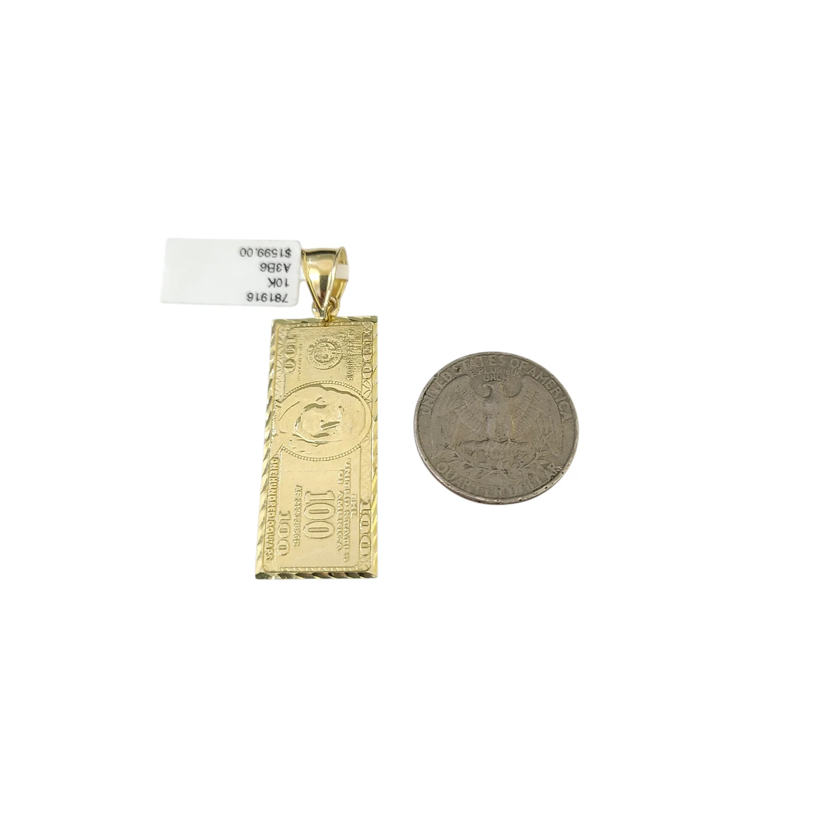 Real 10k Yellow Gold Charm Pendant 100 Dollar Money Diamond Cuts 10KT - Image 5