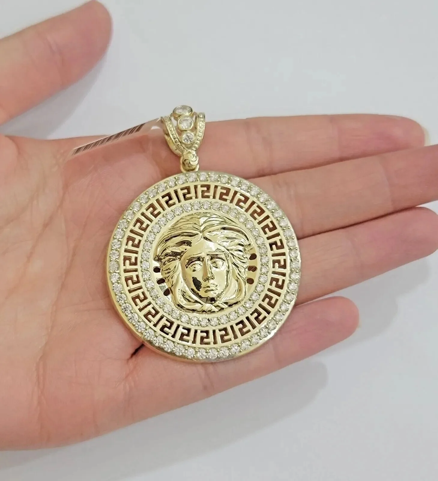 Real 10k Yellow Gold Charm Pendant Circular Round Head With Stones Unique Design - Image 3
