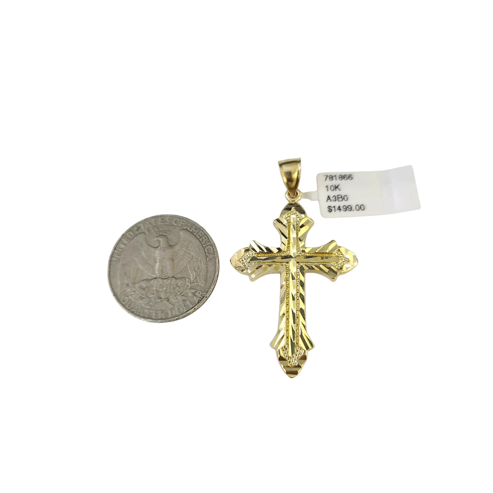 Real 10k Yellow Gold Charm Pendant Cross Diamond Cuts 10KT - Image 2
