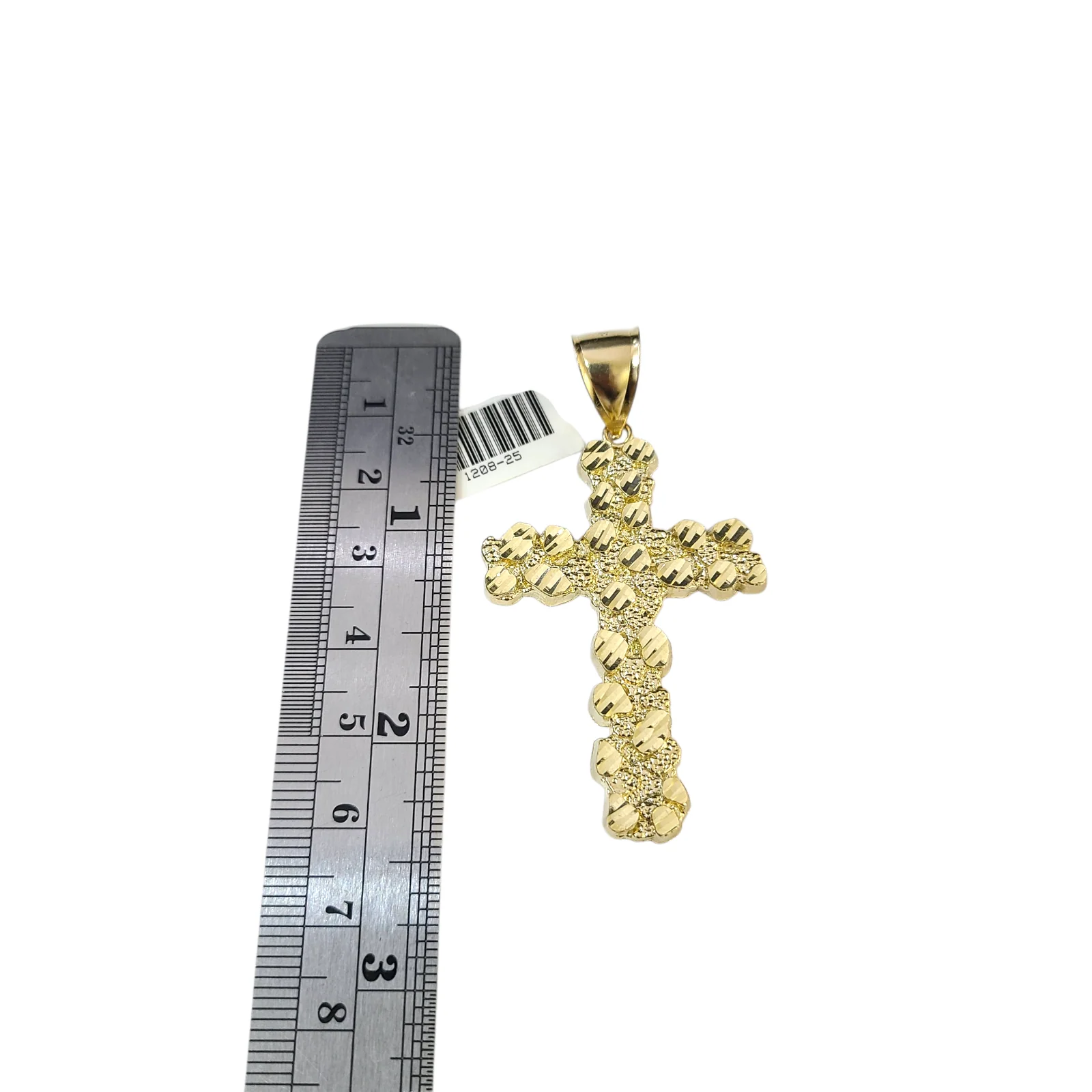 Real 10k Yellow Gold Charm Pendant Nugget Cross 2.5" Diamond Cuts 10KT - Image 2