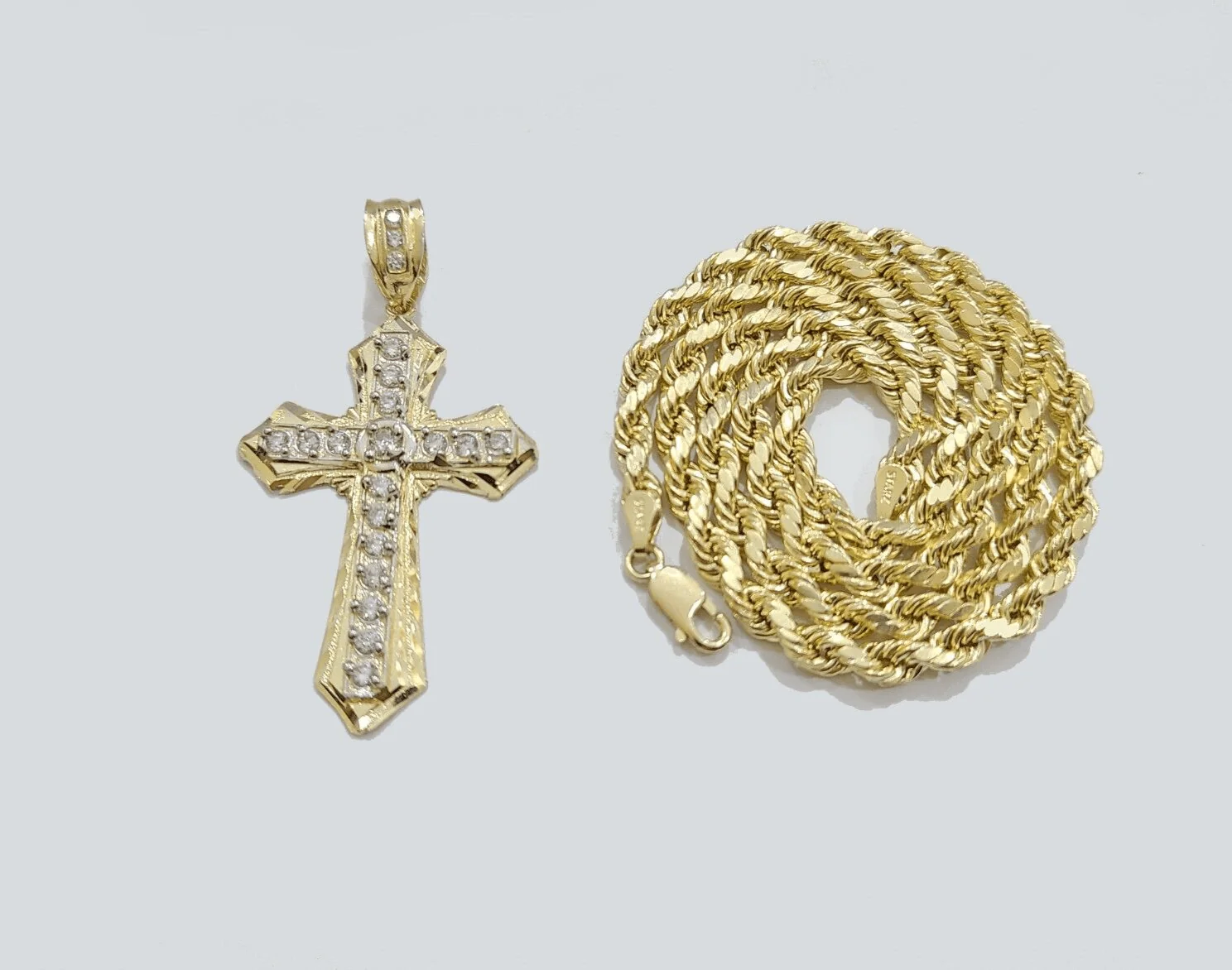 Real 10k Yellow Gold Cross Charm Rope Chain Necklace 4mm 28'' Pendant 10kt Jesus - Image 6
