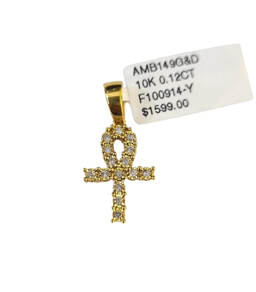 Real 10k Yellow Gold Cross Diamond Charm Pendant 1'' inch Genuine 10kt