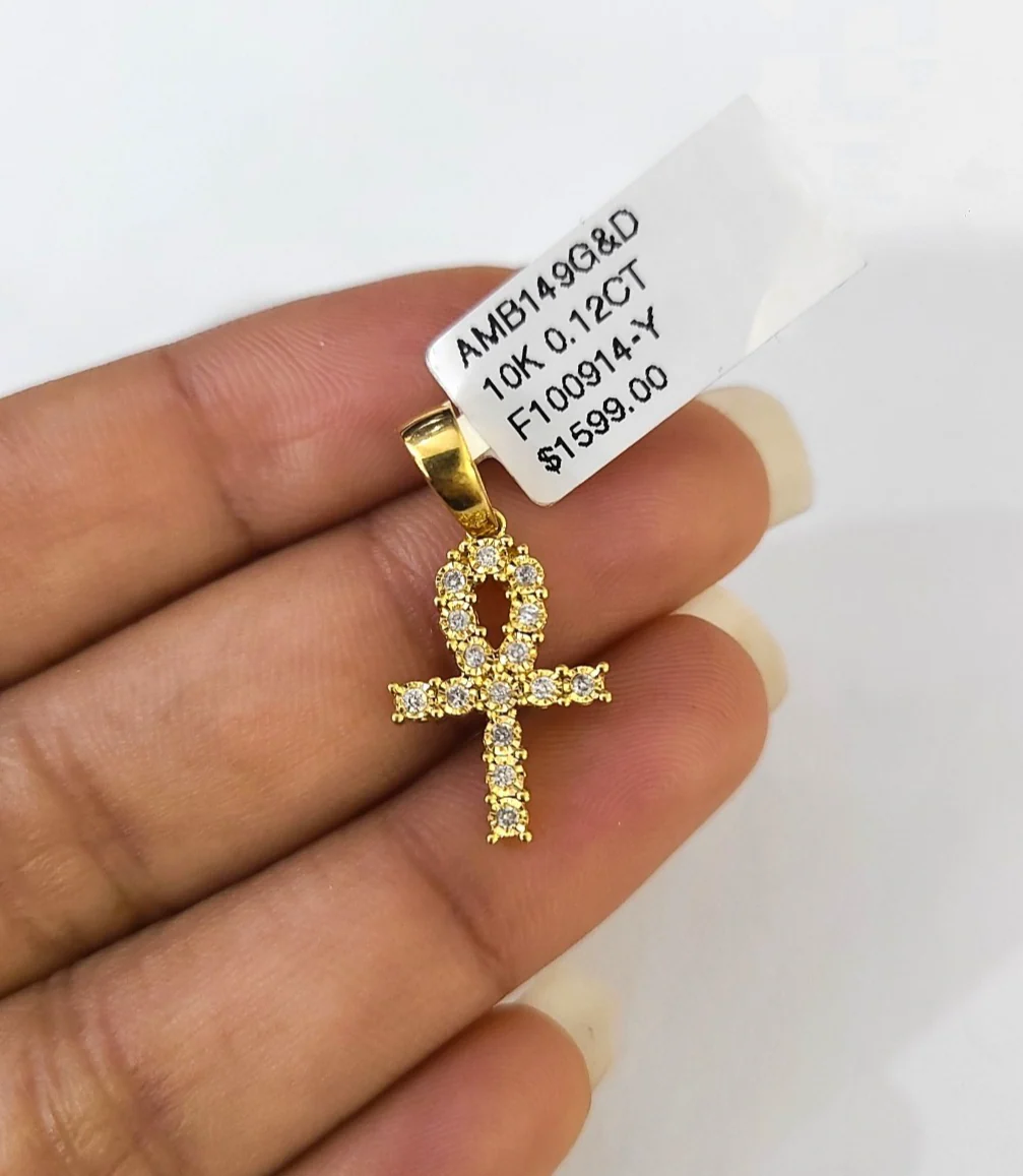 Real 10k Yellow Gold Cross Diamond Charm Pendant 1'' inch Genuine 10kt - Image 2