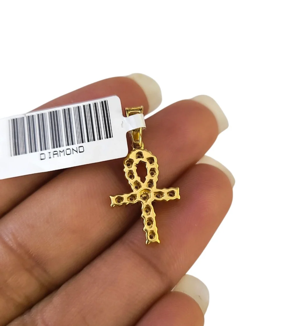 Real 10k Yellow Gold Cross Diamond Charm Pendant 1'' inch Genuine 10kt - Image 5