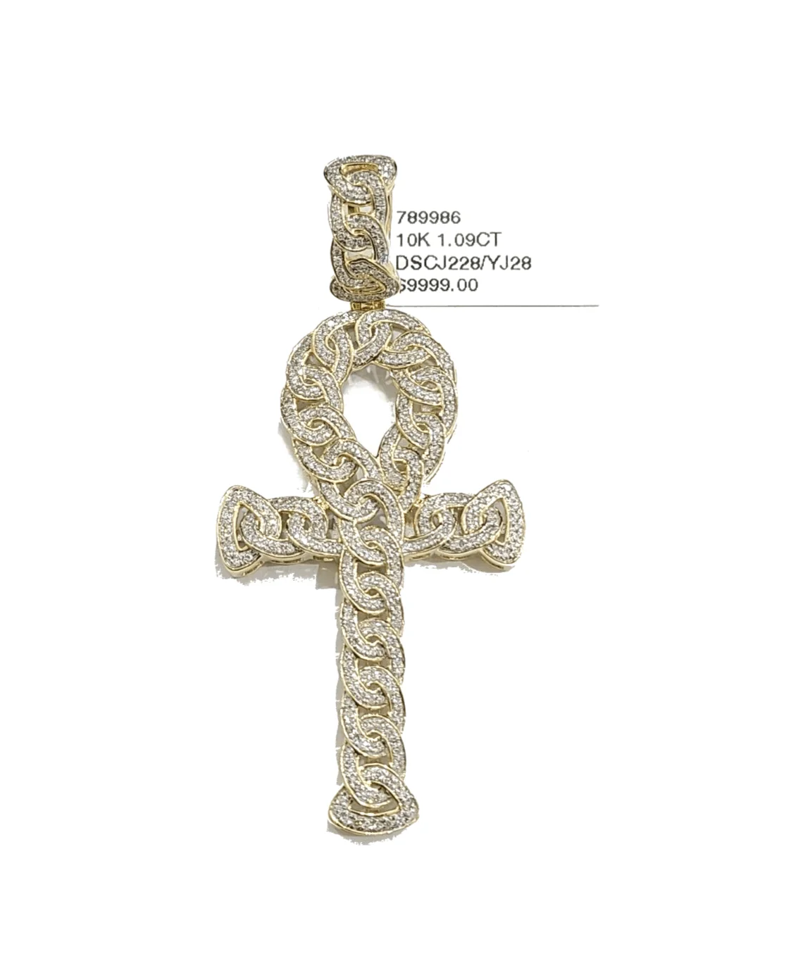 Real 10k Yellow Gold Cross Diamond Charm Pendant 2.5'' inches Genuine 10kt