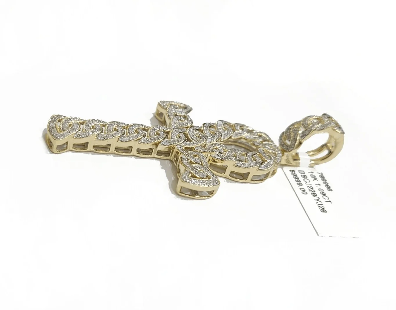 Real 10k Yellow Gold Cross Diamond Charm Pendant 2.5'' inches Genuine 10kt - Image 4