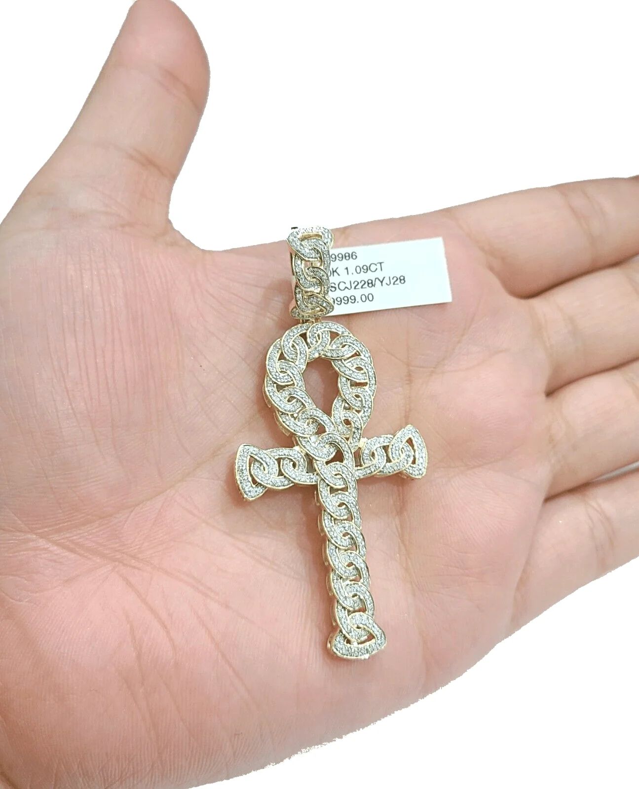 Real 10k Yellow Gold Cross Diamond Charm Pendant 2.5'' inches Genuine 10kt