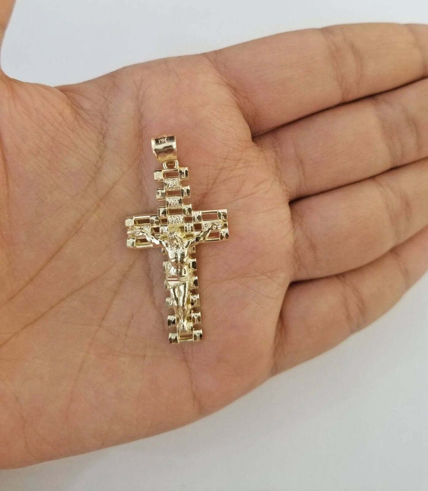 Real 10k Yellow Gold Cross Pendant Charm Jesus Crucifix Men 10kt - Image 4