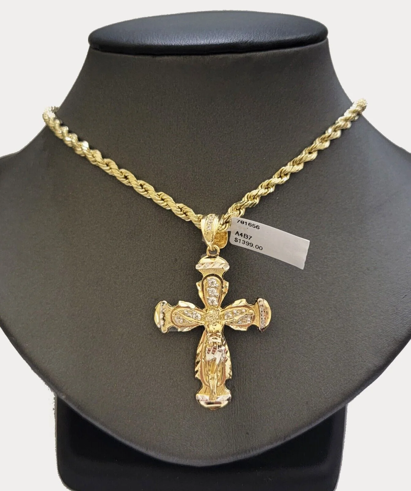 Real 10k Yellow Gold Cross pendant With Rope Chain Necklace 5mm 22" SET Charm - Image 3