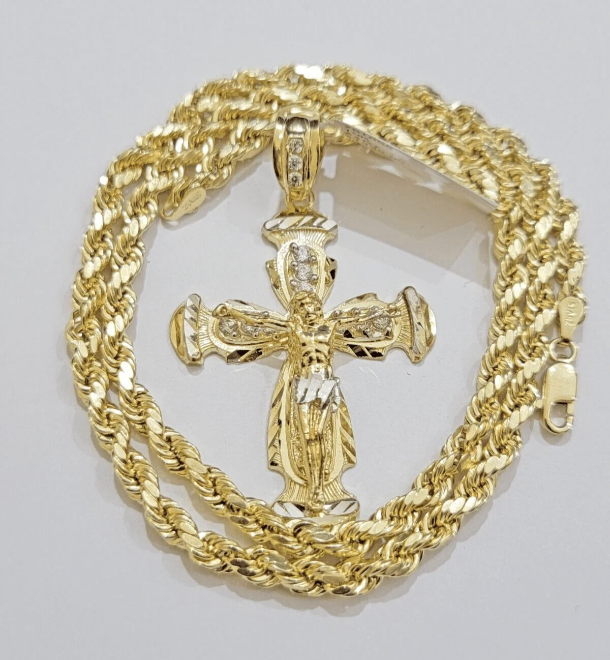 Real 10k Yellow Gold Cross pendant With Rope Chain Necklace 5mm 26" SET Charm - Image 2