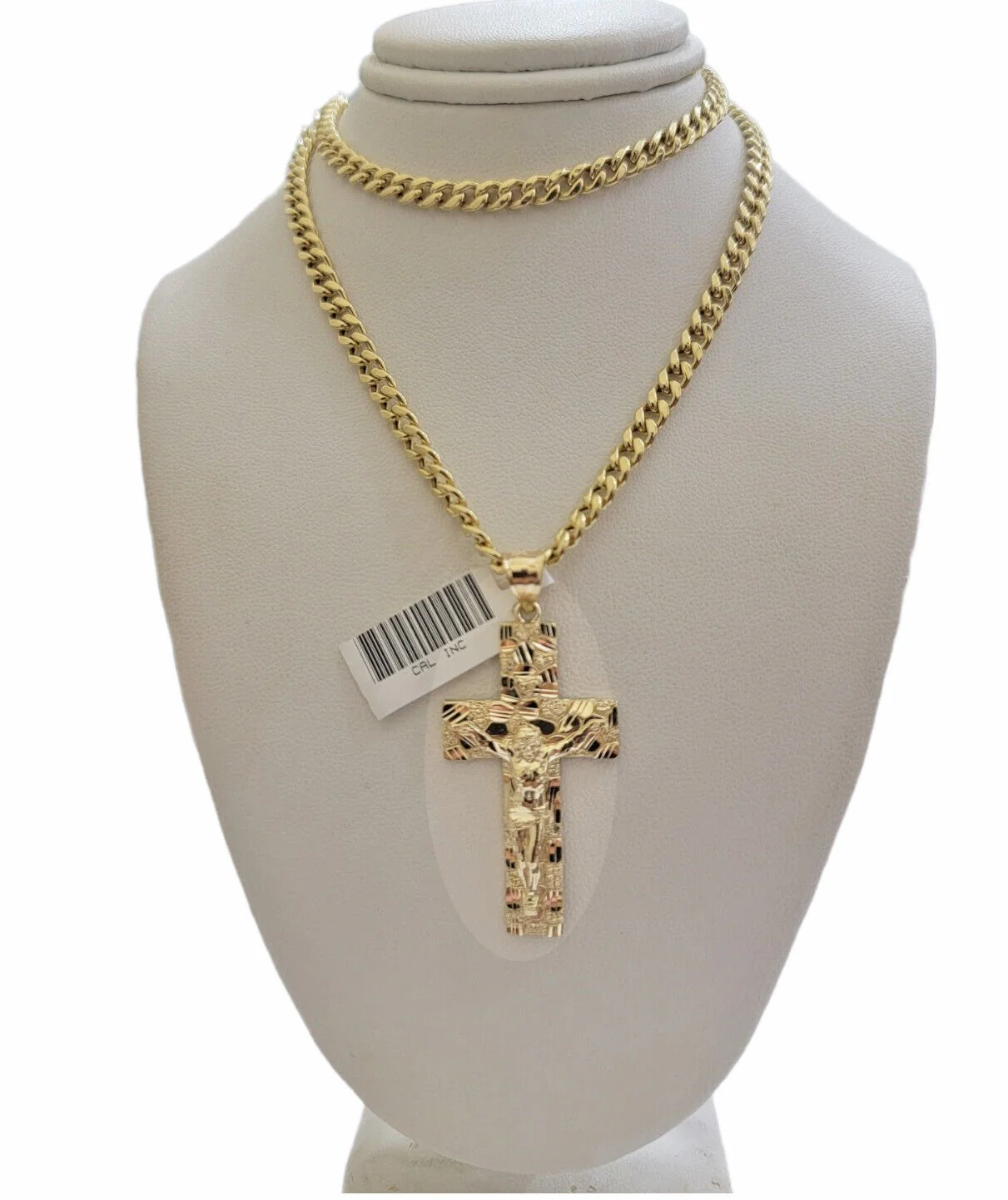 REAL 10k Yellow Gold Cuban link Chain Nugget Charm Pendant Necklace 5mm 24" Inch - Image 2