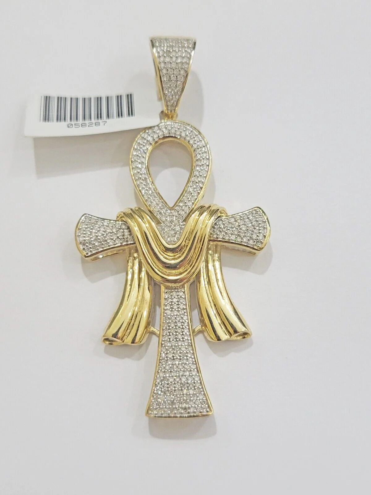 Real 10k Yellow Gold Diamond Ankh Cross Charm Pendant 0.80 CT Mens 2.5Inch - Image 3