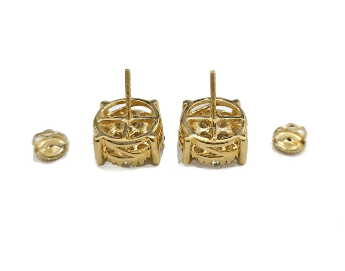 Real 10k Yellow Gold Earring Stud Diamond 3CT Round Design Men Women Screw Back - Image 4