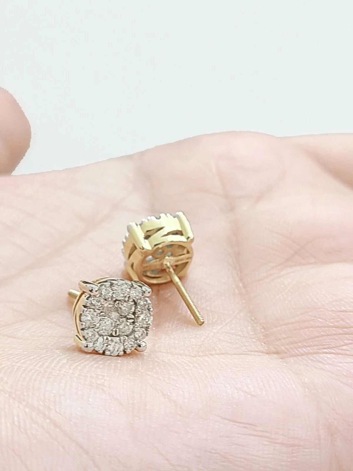 Real 10k Yellow Gold Earring Stud Diamond Round Design Men Women Screw Back - Image 6