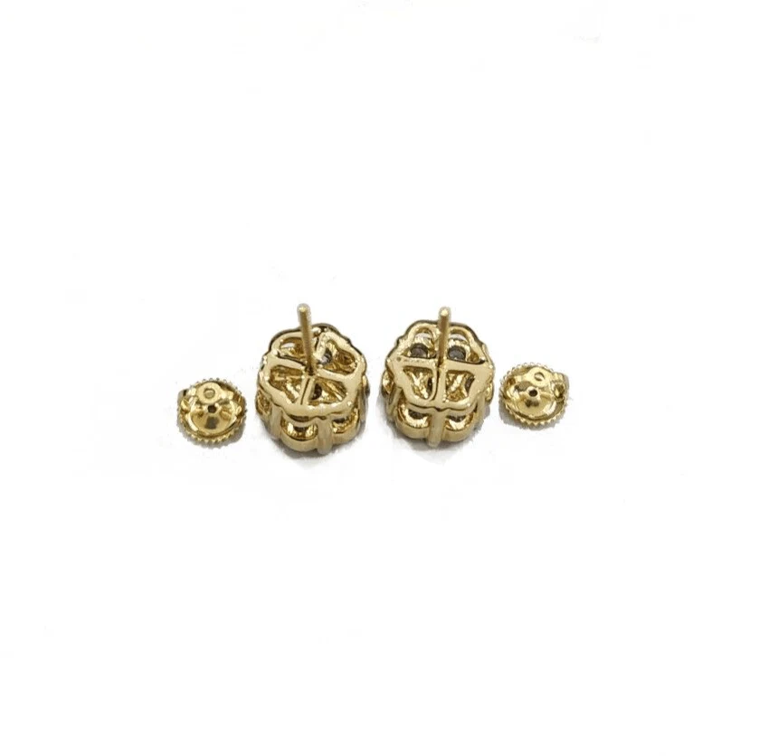 Real 10k Yellow Gold Earring Stud White Diamond 2.11CT Round Design Unisex - Image 6