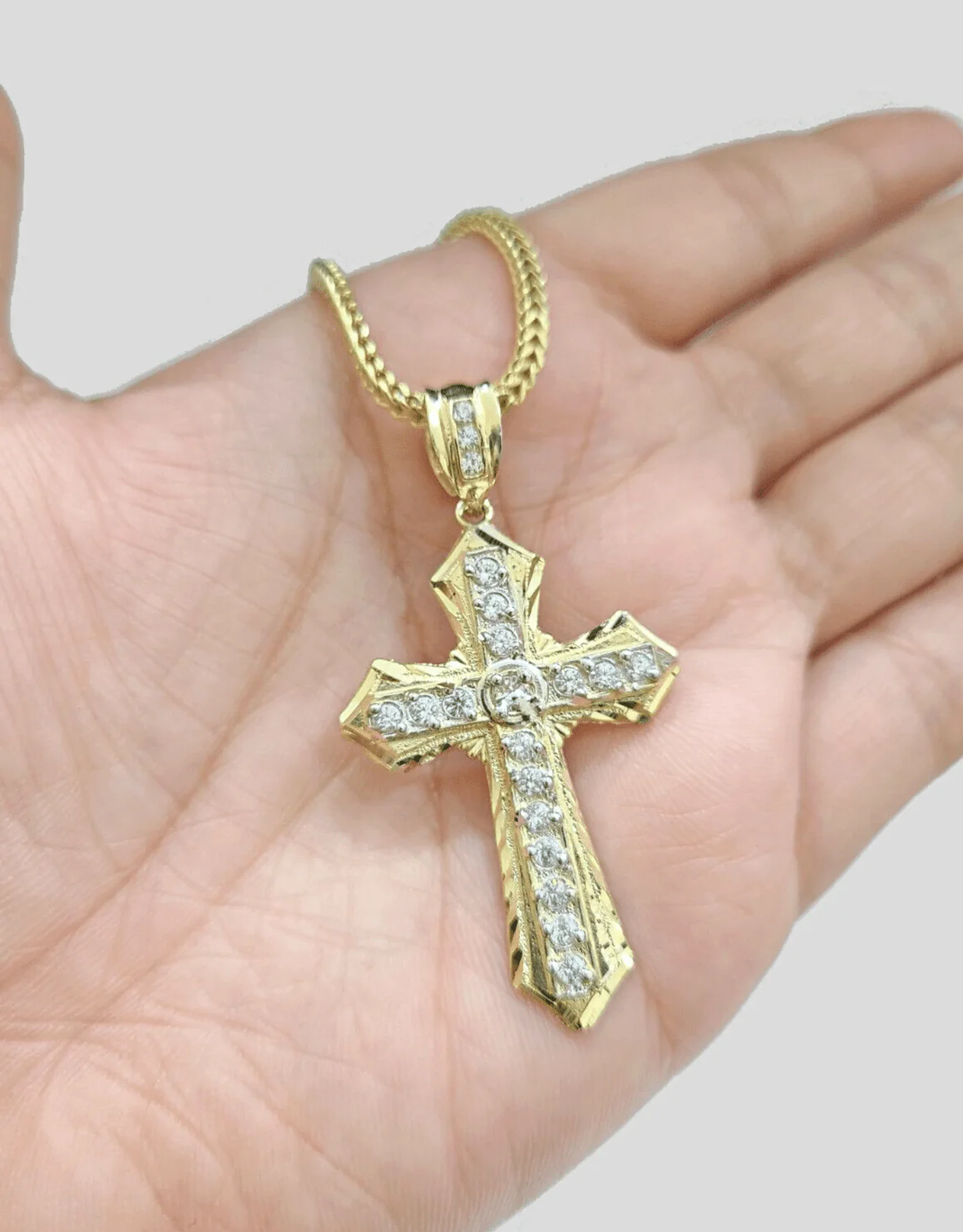 Real 10k Yellow Gold Franco Chain 2.5mm 24" inch Necklace Jesus Cross Charm 10kt - Image 7
