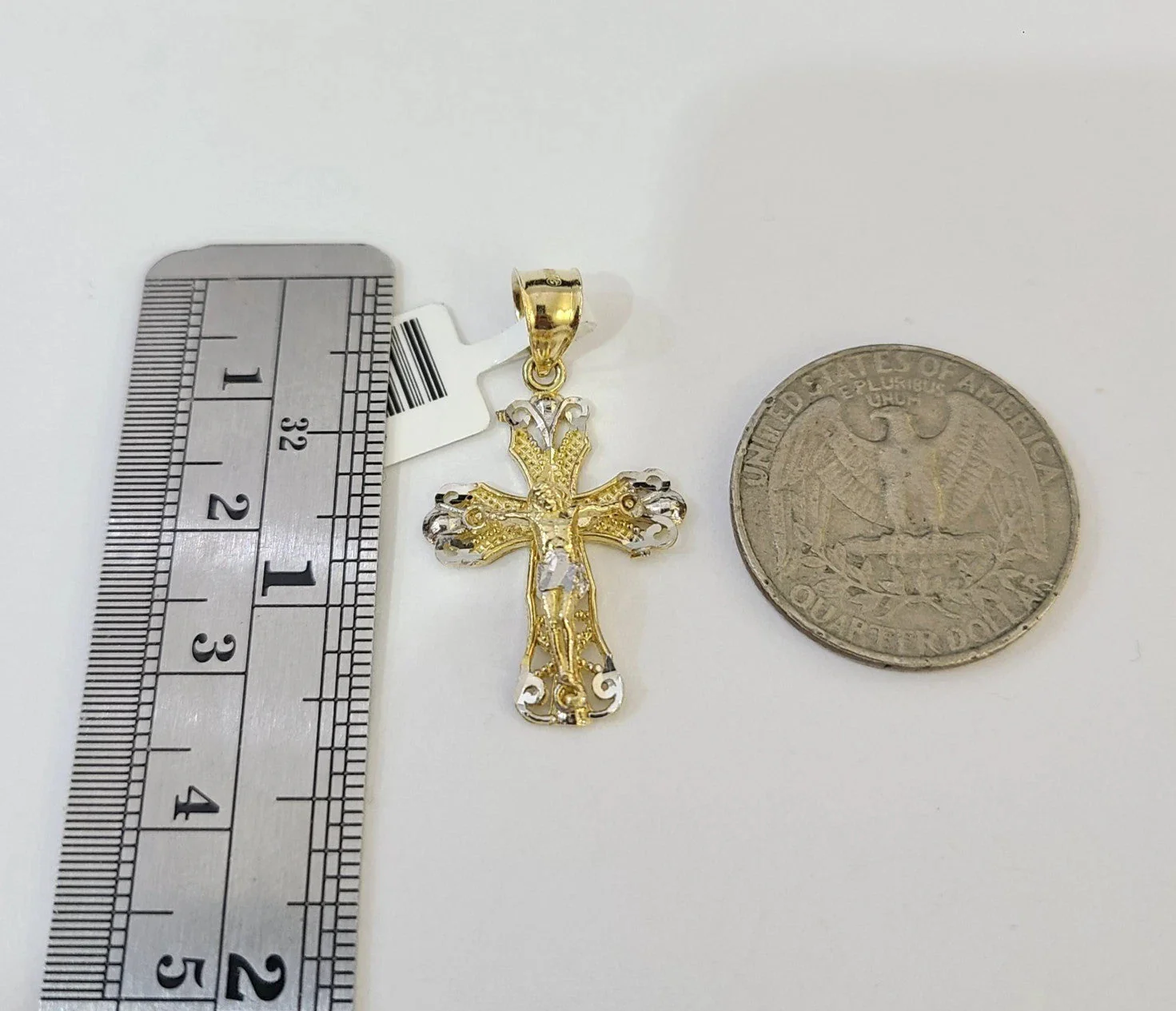 Real 10k Yellow Gold Franco Chain Jesus Cross Pendant Charm 2mm Necklace - Image 5