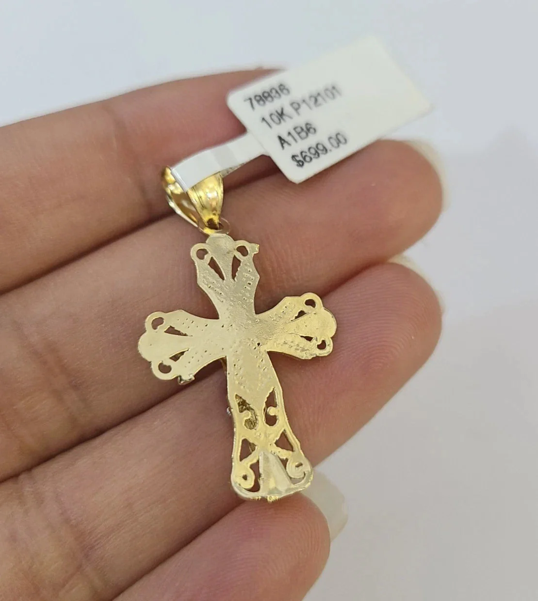 Real 10k Yellow Gold Franco Chain Jesus Cross Pendant Charm 2mm Necklace - Image 7