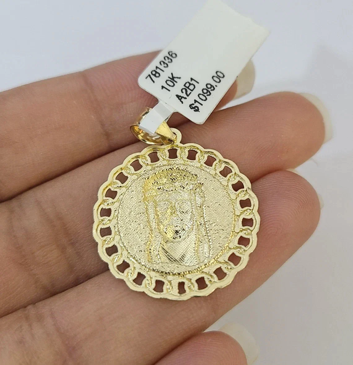 Real 10k Yellow Gold Franco Chain Jesus Head Pendant Charm 2mm Necklace - Image 7
