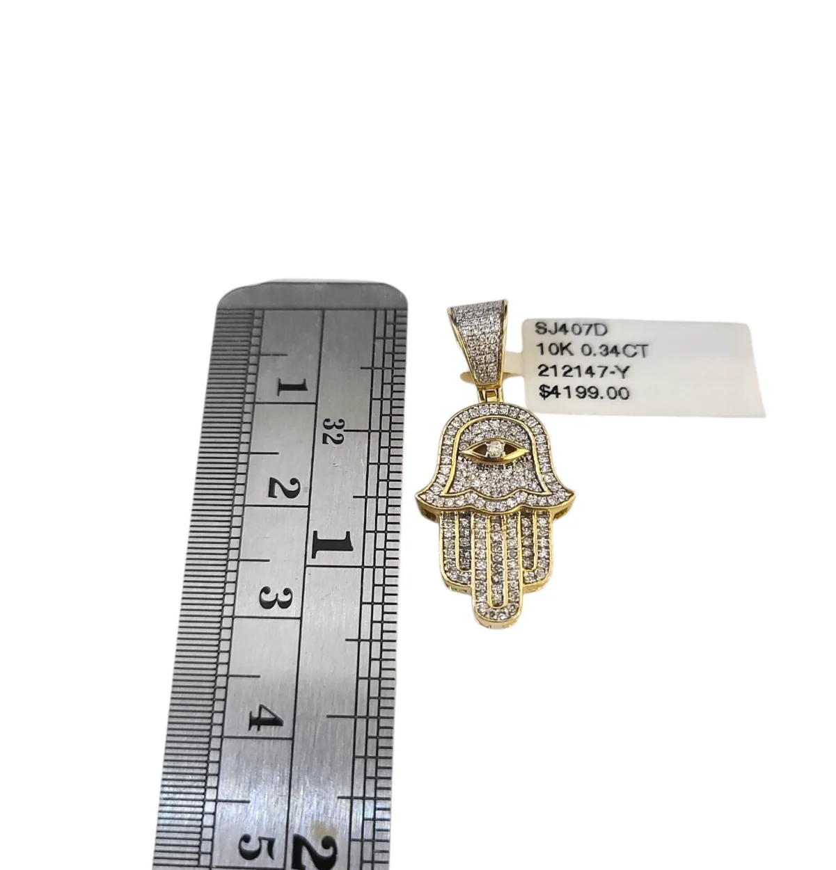Real 10k Yellow Gold Hamsa Hand Diamond Charm Pendant 1.25'' inch Genuine 10kt - Image 5